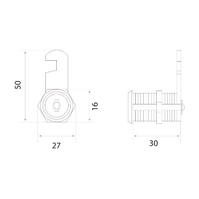 На картинке «Замок мебельный почтовый "ITALY" 30мм, 2 пластик ключа »