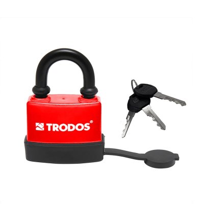 На картинке «Замок навесной "Trodos" BC-IG1-70 всепогодный, чугун, красный, блистер»