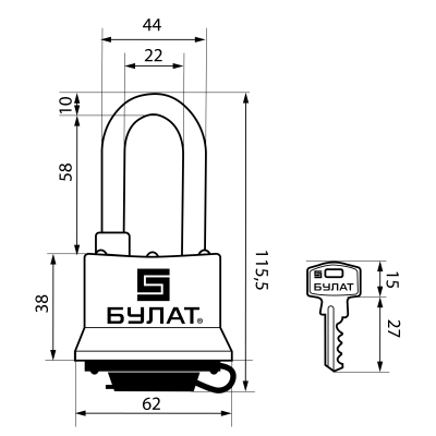 На картинке «Набор замков навесных БУЛАТ ВС 0350/0350-01 62мм под один ключ 2шт.»