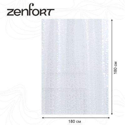 На картинке «Штора для ванной Zenfort "Идиллия 3D" ПВХ 180х180см, 12 колец, прозрачный»