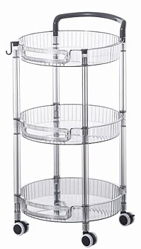Этажерка 3 яруса на колесах из ПЭТ 34х33,6х66,5см круглая, прозрачная SY-7100-3 Akvali