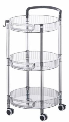 На картинке «Этажерка 3 яруса на колесах из ПЭТ 34х33,6х66,5см круглая, прозрачная SY-7100-3 Akvali»