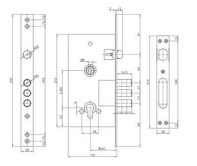 На картинке «Замок врезной "252R" под KALE хром (85мм)»