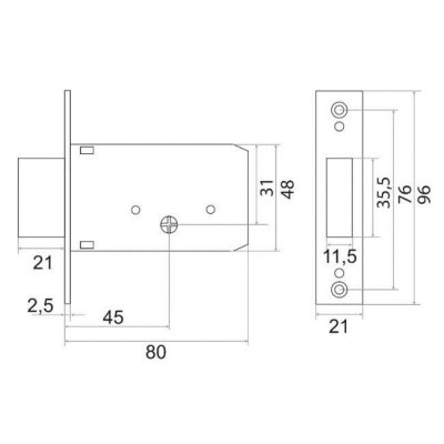 На картинке «Замок врезной "Trodos" 156К (CP) крестовой ключ, хром»