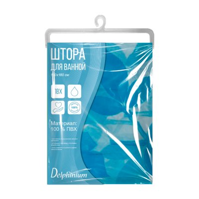 На картинке «Штора для ванной Delphinium "SC-190" ПВХ 180х180см, 12 колец, мультиколор»