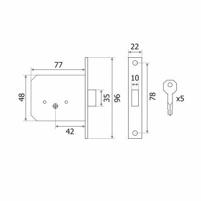 На картинке «Замок врезной 156К (CP) крестовой ключ, хром»