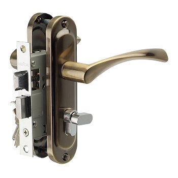 Замок врезной Vrata 50_76-ЦМВ70 цилиндровый с защелкой, с ручкой, бронза
