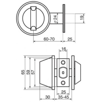 На картинке «Замок врезной "Deadbolt-101 К-19 Широкий" 5 ключей-вертушка, золото (60-70мм)»