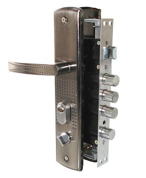 Замок врезной для китайских дверей Евродверь 3024 с ручками, 3 ригеля+задвижка, правый 