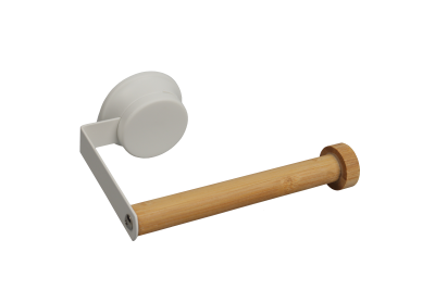 На картинке «Держатель для т/бумаги белый металл/бамбук на присоске W7837-2»