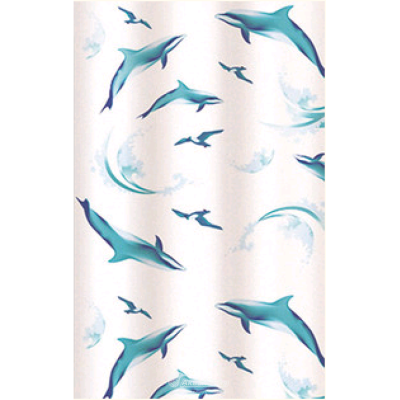 На картинке «Штора для ванной 004 дельфины (белая) 1,8*1,8»