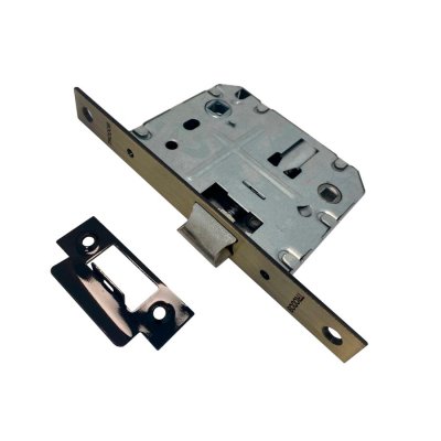 На картинке «Защелка врезная Trodos PE70 с фиксацией под поворотную ручку с прямоугольной планкой, металл, бронза»