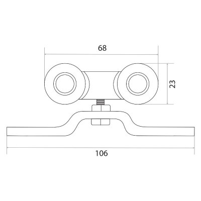 На картинке «Комплект роликов для раздвижных дверей "TRODOS" "QD-018" с фиксатором (верхний/накладной)»