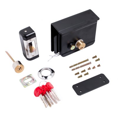 На картинке «Замок накладной электромех БУЛАТ ЗЭМн 650 ПП с защитной пластиной ДЛЯ КАЛИТОК И ВОРОТ »