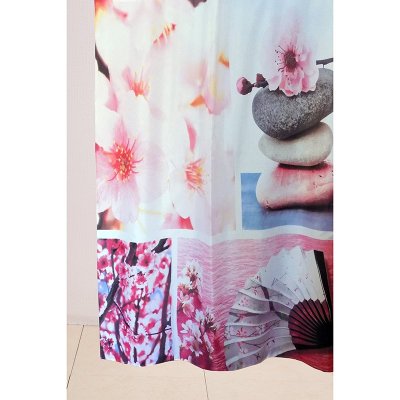 На картинке «Штора для ванной "Delphinium" WS-817 "Сакура" люверс/утяжелитель (180х180мм)»