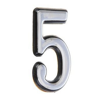 Цифра дверная пластик Аллюр Большая 5 клеевая, хром