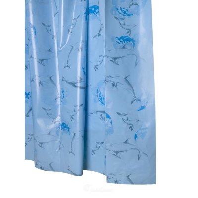 На картинке «Штора для ванной 004 дельфины (голубая) 1,8*1,8»