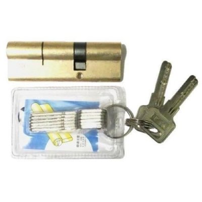 На картинке «Механизм цилиндровый "Евродверь2" 90мм(37,5х52,5) перекодируемый, 2+6 ключей, латунь»