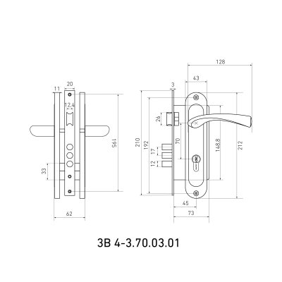 На картинке «Замок врезной с/руч БУЛАТ ЗВ4-3.70.03.07 НОМОС титан  5 перф.кл. »