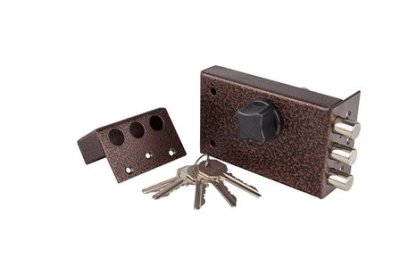 На картинке «Замок накладной "Trodos" ЗНЦ цилиндровый, 3-х ригельный, вертушка»