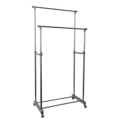 На картинке «Вешало для одежды 2-ое HG22B (84x42.5x101-167cm) хром/серое на колёсах*»