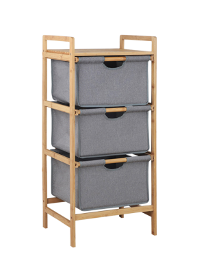 На картинке «Этажерка с тремя выдвижными тканевыми ящиками, 44x33x96 см, серая LB-026»