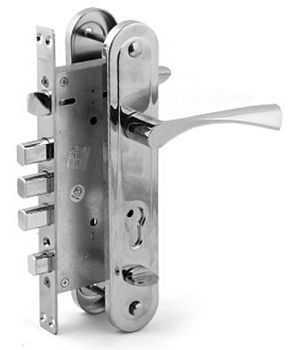 Замок врезной ЗВ Зубер 8023-85 с ручками, трёхригельный, хром (B 80мм)