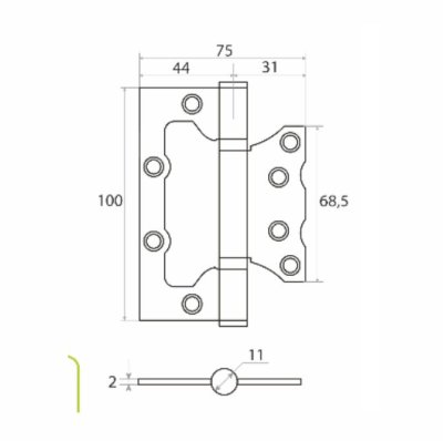 На картинке «Петля накладная Vrata 100х75х2,0 без врезки, б/к, никель, флоупак»