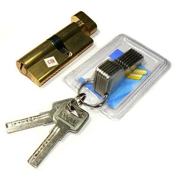 Механизм цилиндровый ЕвродверьВертушка1  70мм(40х30) перекодируемый, 2+6 ключей, латунь