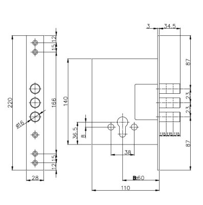 На картинке «Замок врезной "257-3Р" под МЦ аналог KALE- »