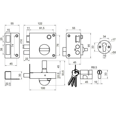 На картинке «Замок накладной ЗН3 "Омега" с защёлкой, медь»