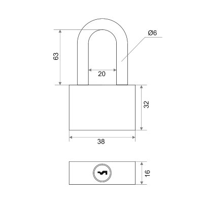 На картинке «Замок навесной "Trodos" (Box) BC-HG36-38L дл.дужка полимер»