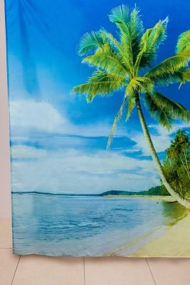 На картинке «Штора для ванной "Delphinium" WS-817 люверс/утяжелитель, пальма 180х180»