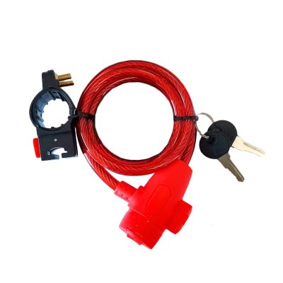 На картинке «Замок тросовый Trodos 83204 велосипедный 8х1000, 2 ключа, красный»