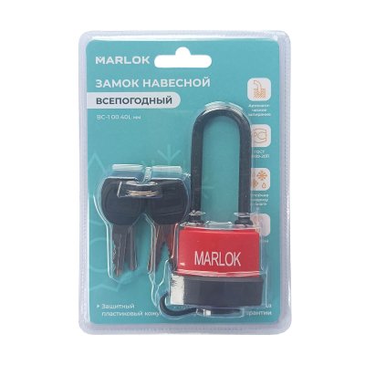 На картинке «Замок навесной всепогодный ВС-1 00.40L(1-45L) мм  красный (Blister) MARLOK»