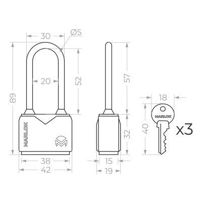 На картинке «Замок навесной влагозащищенный ВС-1 03.40L мм 3 кл. (Blister) MARLOK»