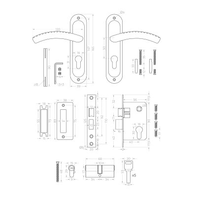На картинке «Замок врезной 50/LA02 межосевое 50 мм ключ/ключ BL (черный) MARLOK»