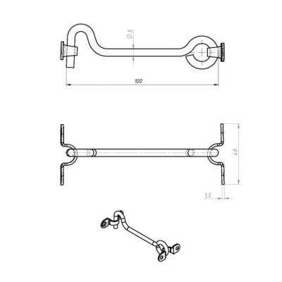 На картинке «Крючок ветровой КР-100 мм, цинк»