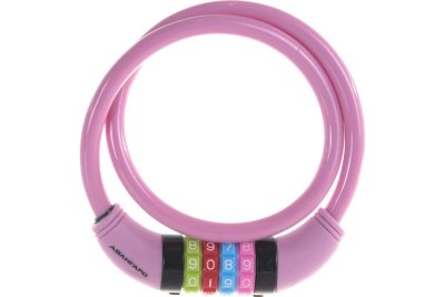 На картинке «Замок велосипедный тросовый АВАНГАРД ВС-Т10К (650 мм) ТЕХНО ПИНК кодовый »