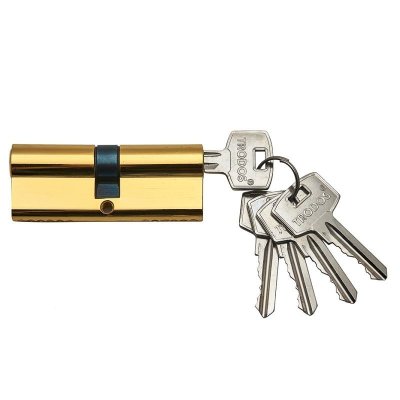 На картинке «Механизм цилиндровый "Trodos ЦАМ" ЦМ 90-5К 5 ключей, золото (PB)»