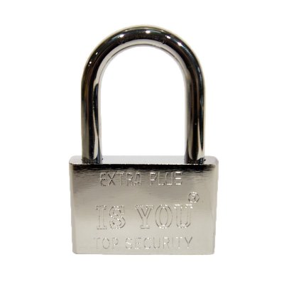 На картинке «Замок навесной"Extra"ВС-90L прямоугольный, дл.дужка, хром, 3 финских ключа»