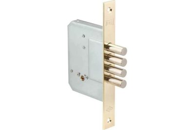 На картинке «Замок врезной под крестообразный ключ KALE KILIT 189F,4MF,BS52,23BP,5K,SP,Ros,STB золото»