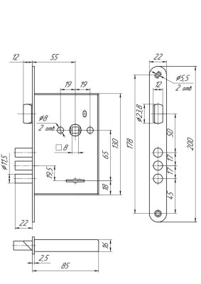 На картинке «Замок врезной ЗВ9 902.0.0 (3 ключа) б/о "Меттем"»