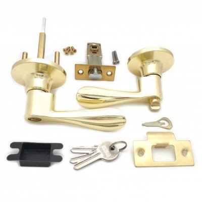 На картинке «Ручка-защелка нажимная межкомнатная ЗВ3-01 SOLLER золото с ключом и фиксатором»