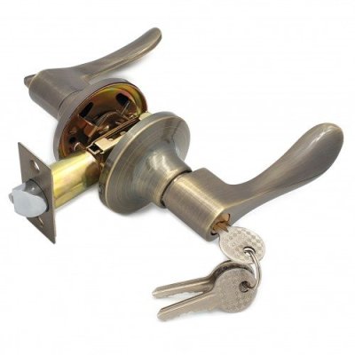 На картинке «Ручка-защелка нажимная межкомнатная ЗВ3-01 SOLLER бронза с ключом и фиксатором»