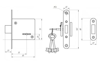 На картинке «Замок врезной ЗВ 8-4 "Классика" сувальдный, 3 ключа»