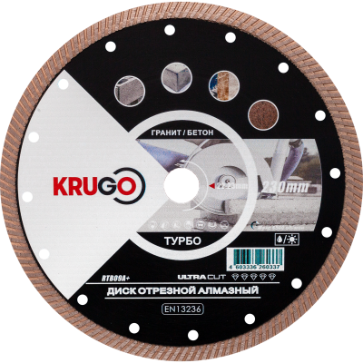 На картинке «Диск алмазный KRUGO универсальный 230x2.6x22x10 мм»