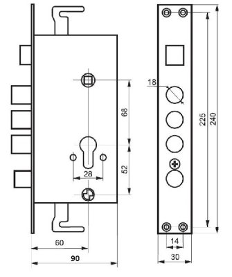 На картинке «Корпус врезного замка "3024-3Р Автомат" 3 круглых ригеля+задвижка левый (A8-AL)»