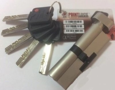 На картинке «Механизм цилиндровый "PointLock"90мм(45сх45) 5 перфоключей/вертушка,антибампинг, сатин»