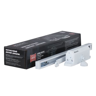 На картинке «Доводчик дверной БУЛАТ ARCTIC ДД 502/4 AH-W (40-90 кг) белый со скольз. тягой, »